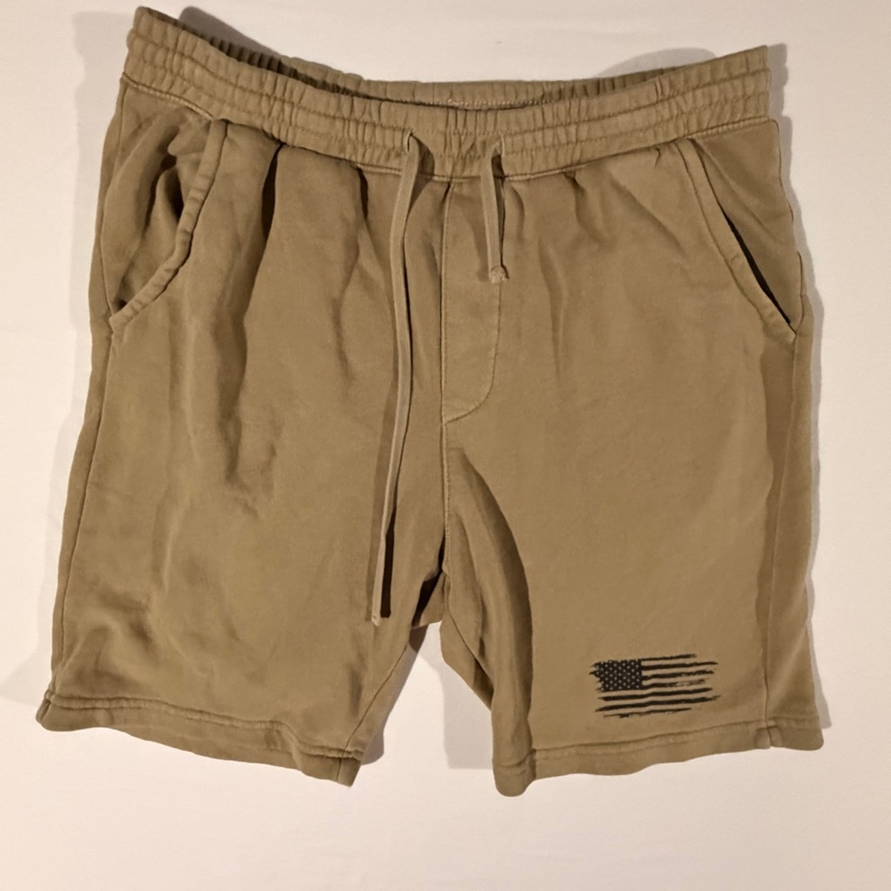 Independent Trading Co Men's Medium Tan Fleece Shorts American Flag Pigment Dye